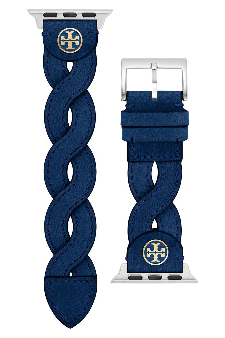 Braided Leather Apple Watch® Watchband, Alternate, color, NAVY
