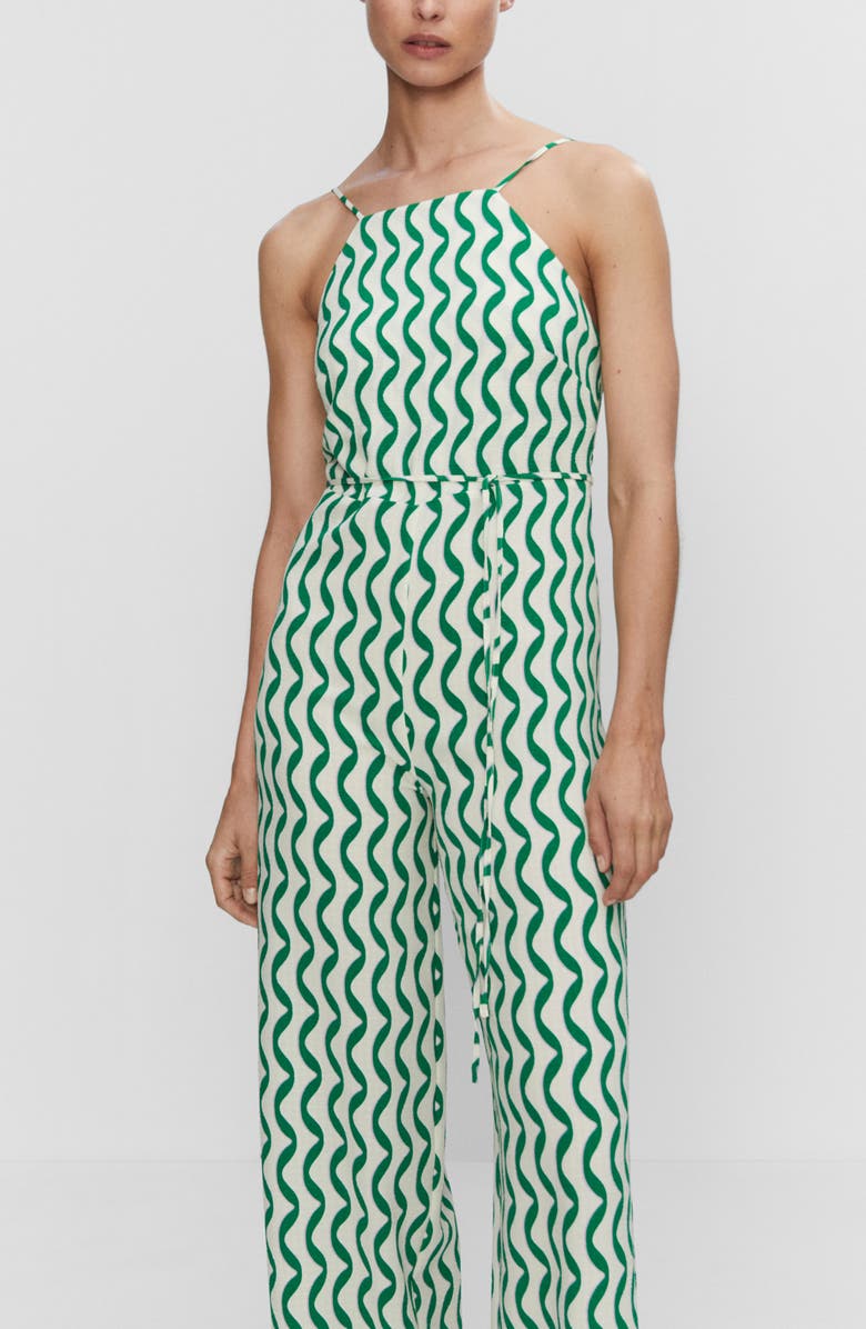 MANGO Cutout Back Belted Jumpsuit, Alternate, color, 