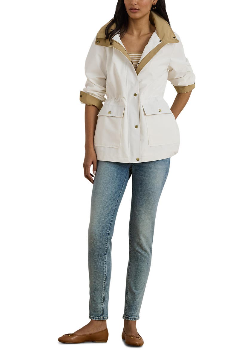 Lauren Ralph Lauren Hooded Contrast Trim Windbreaker, Alternate, color, White