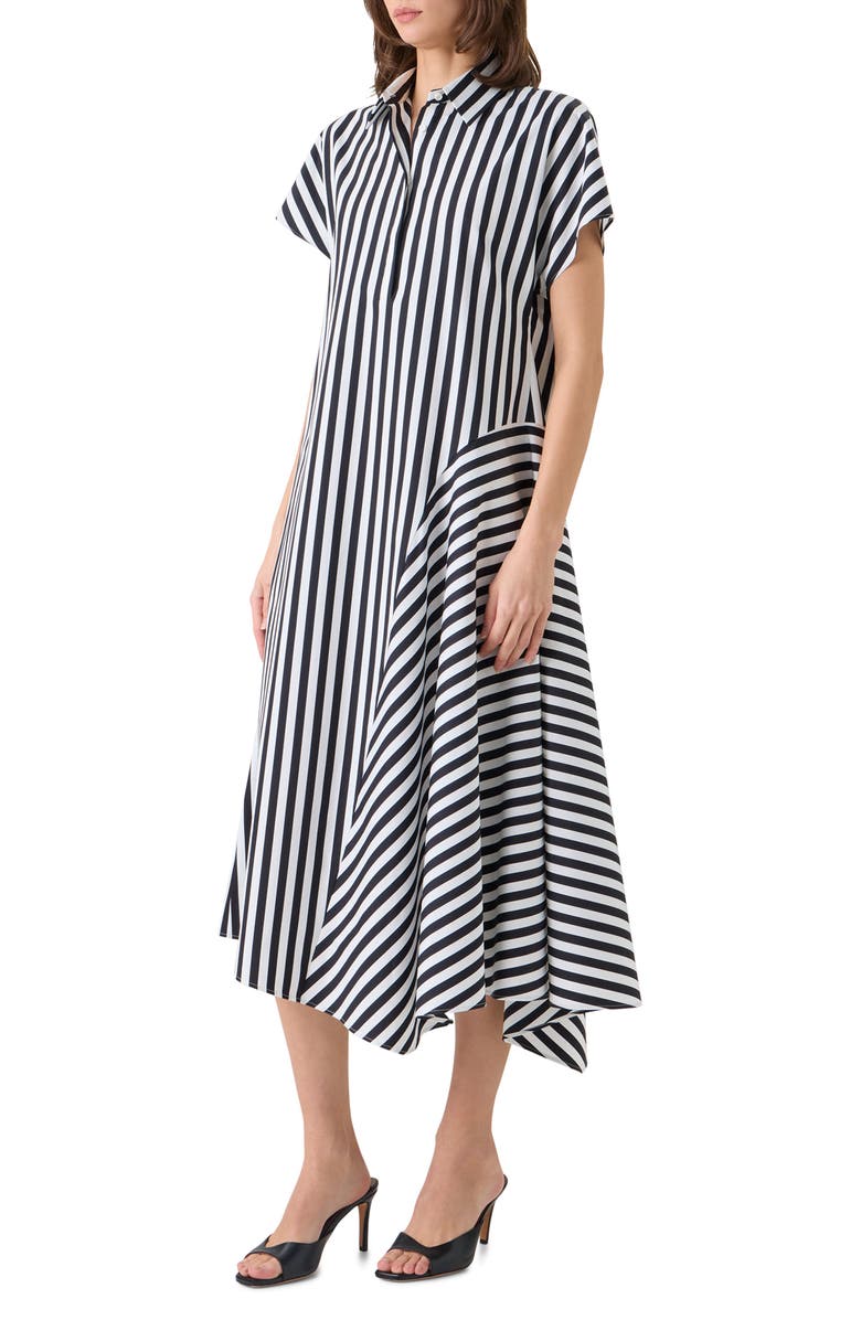 Akris punto Kodak Stripe Cotton Poplin Midi Shirtdress, Alternate, color, Black-Cream