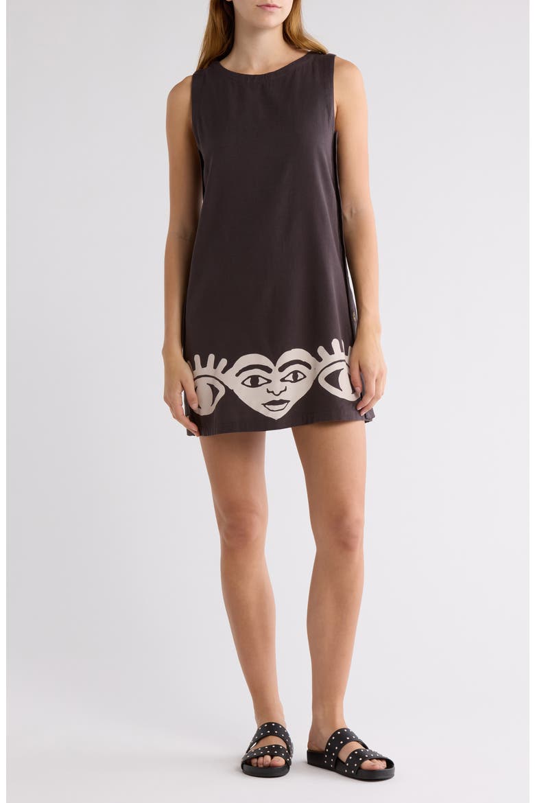 x Mami Wata Shift Minidress, Main, color, OFF BLACK