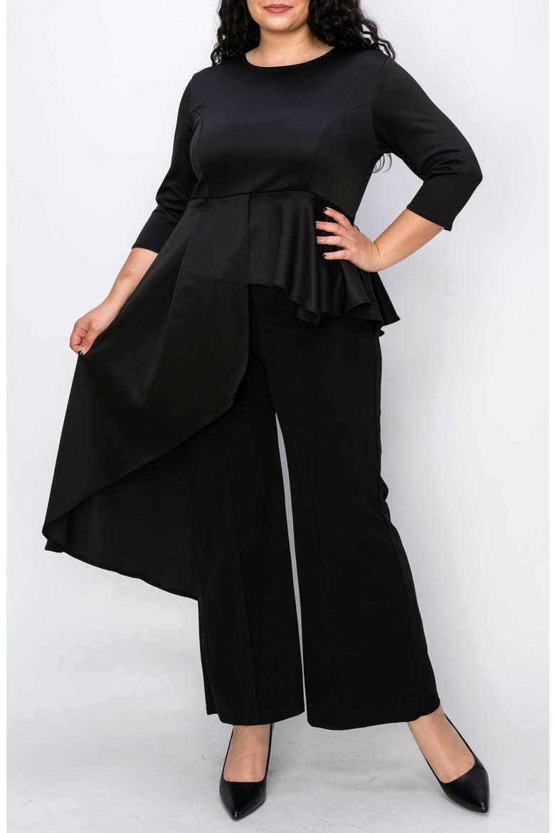 Sanctuary Asymmetric Peplum Top, Alternate, color, BLACK