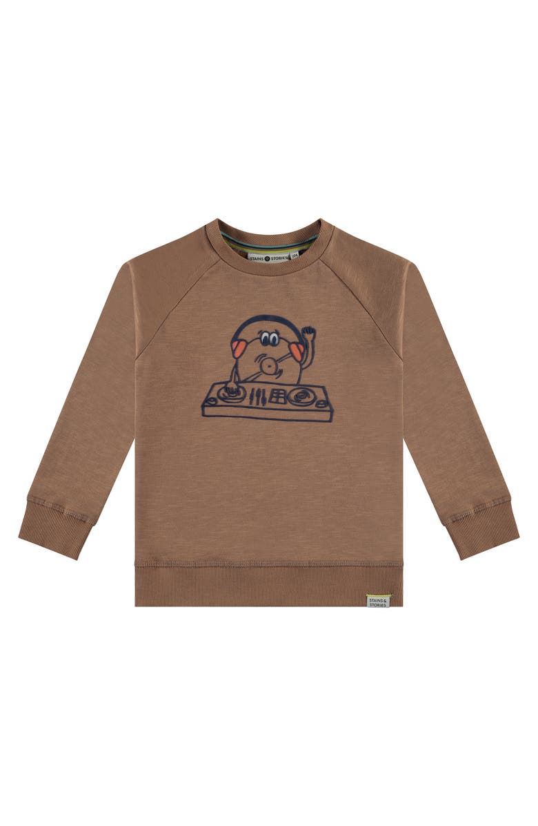 Stains and Stories by Babyface Raised Vinyl Dj Graphic Sweatshirt, Main, color, Caramel