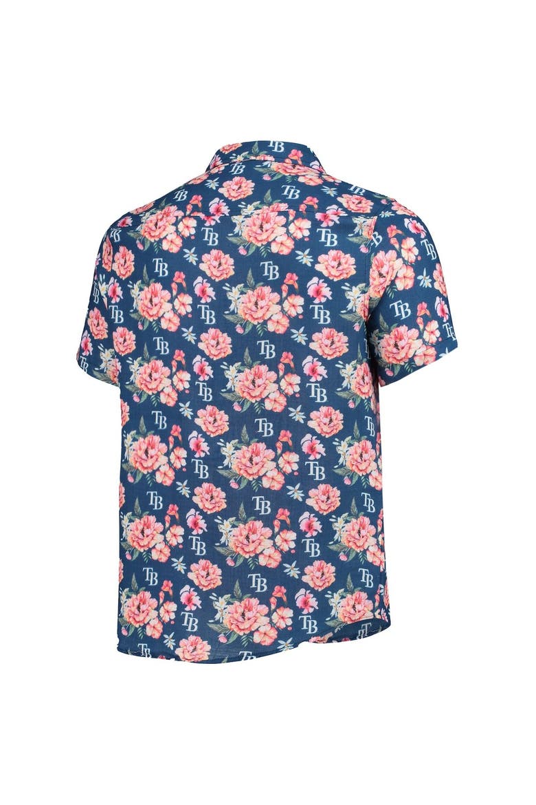 Men's FOCO Navy Tampa Bay Rays Floral Linen Button-Up Shirt, Alternate, color, Navy