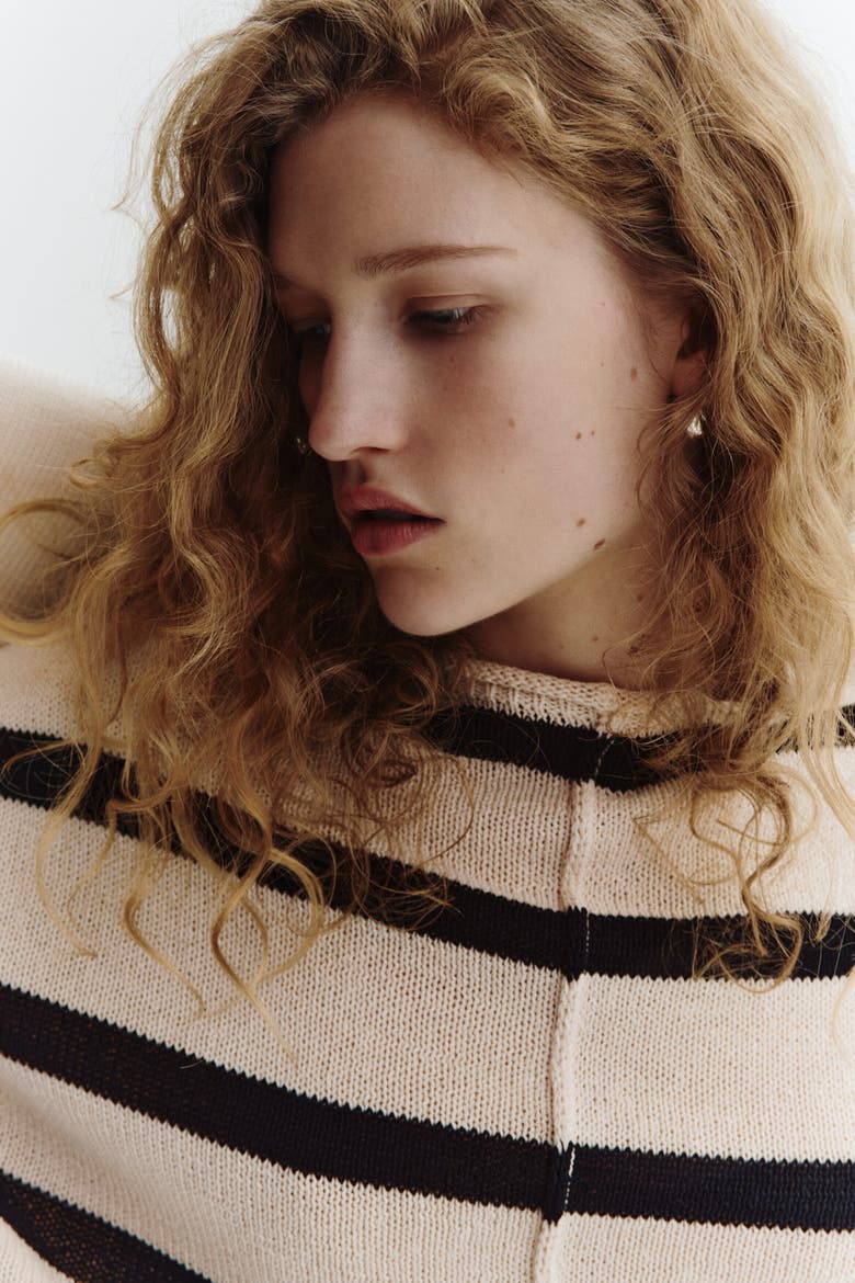 Batwing-sleeved Jumper, Alternate, color, Cream/striped