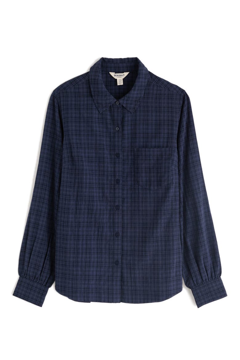 Isla Plaid Organic Cotton Blend Button-Up Shirt, Alternate, color, MARITIME