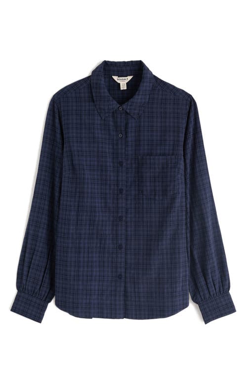 Seasalt Cornwall Isla Plaid Organic Cotton Blend Button-up Shirt In Blue