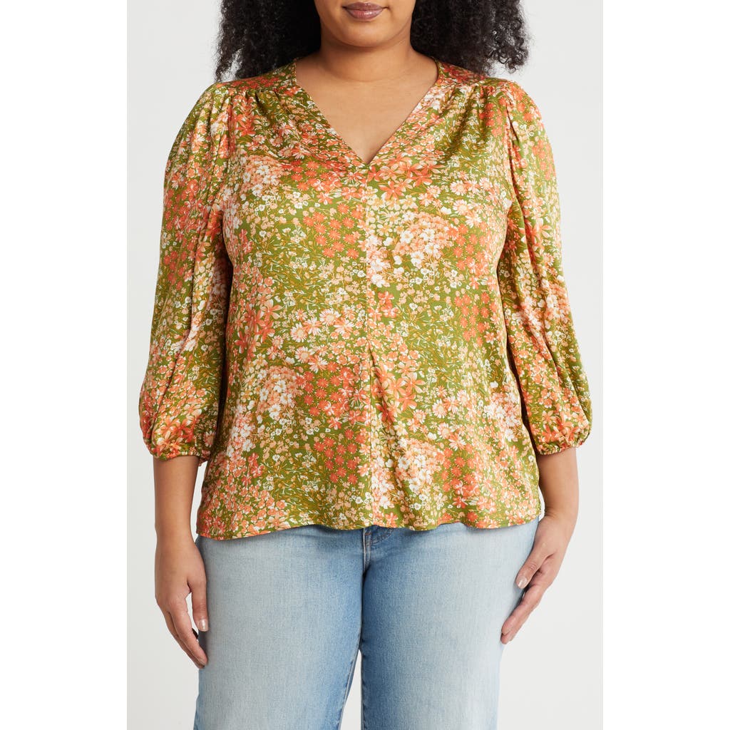 Renee C Floral V-neck Long Sleeve Top In Multi