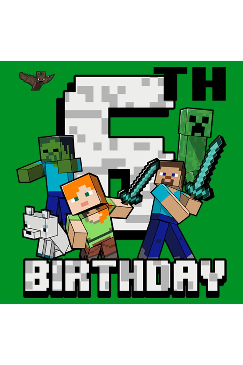Boy's Minecraft Happy 6th Birthday  Graphic T-Shirt, Alternate, color, Kelly Green