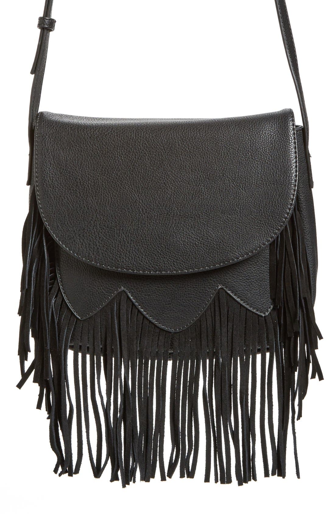 Sole Society 'Kerry' Fringe Faux Leather Crossbody Bag, Main, color, 