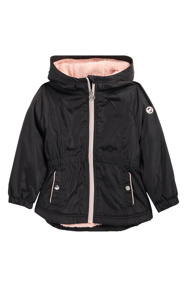 Michael Kors Kids' Fleece Lined Rain Jacket, Alternate, color, Black