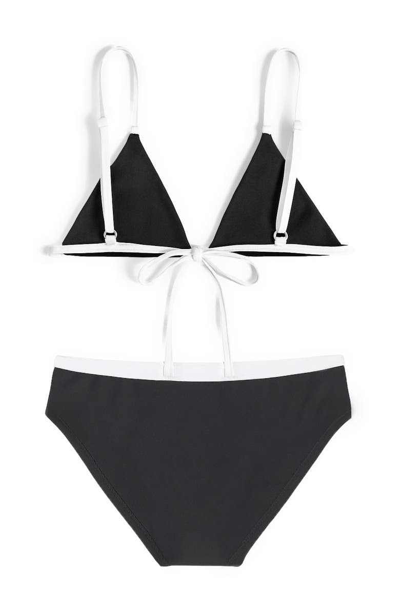 Limeapple Black and White Triangle String Bikini Swimsuit, Alternate, color, Black