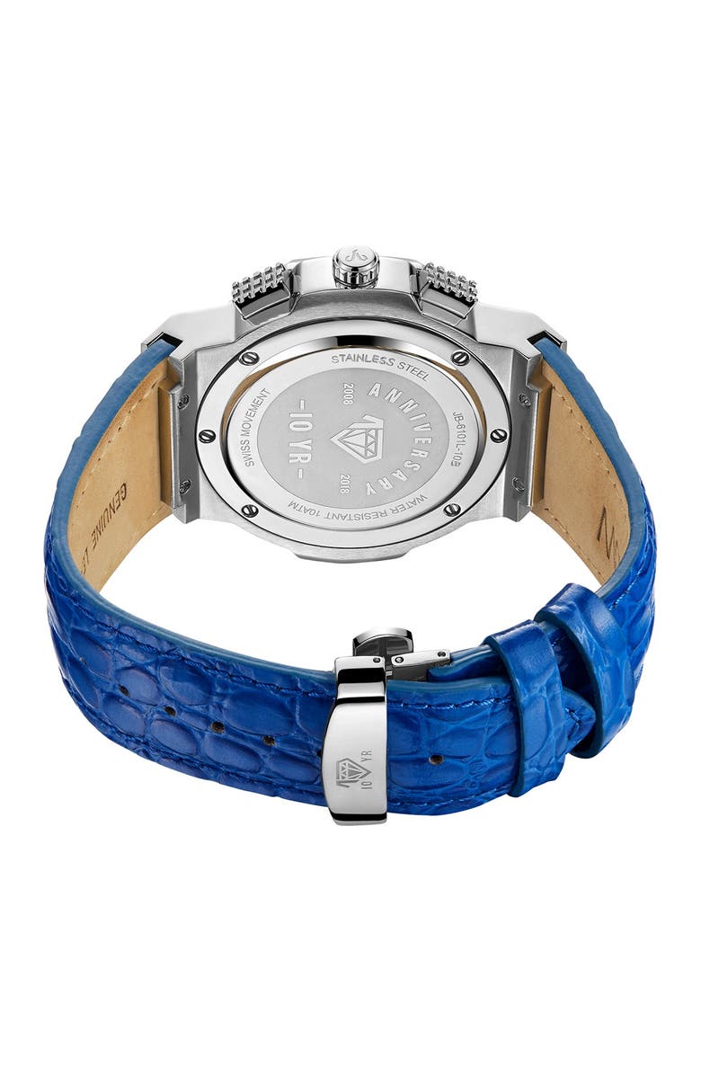 JBW Men's Saxon Diamond Croc Embossed Leather Strap Watch, 48mm - 0.16 ctw, Alternate, color, Silver