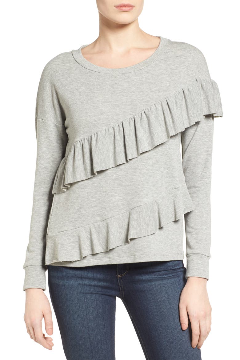 French Terry Ruffle Sweatshirt, Main, color, HEATHER GREY