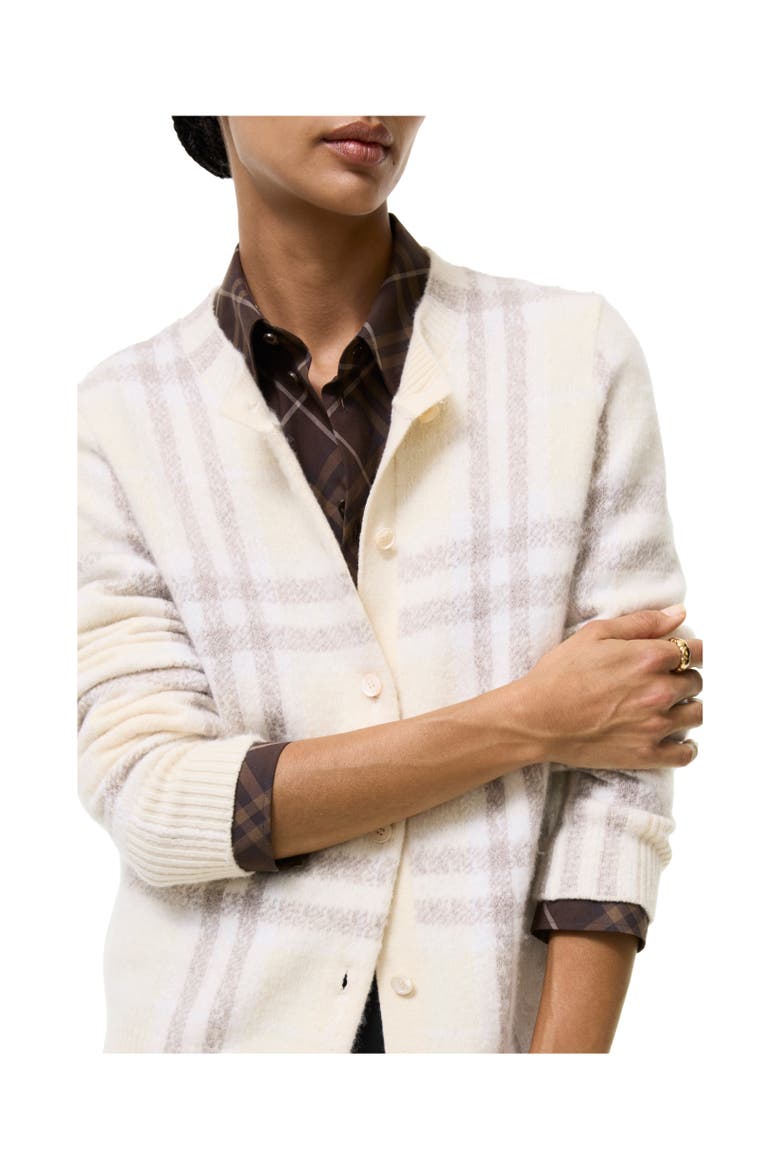 Check Cashmere Cardigan, Alternate, color, Ecru beige