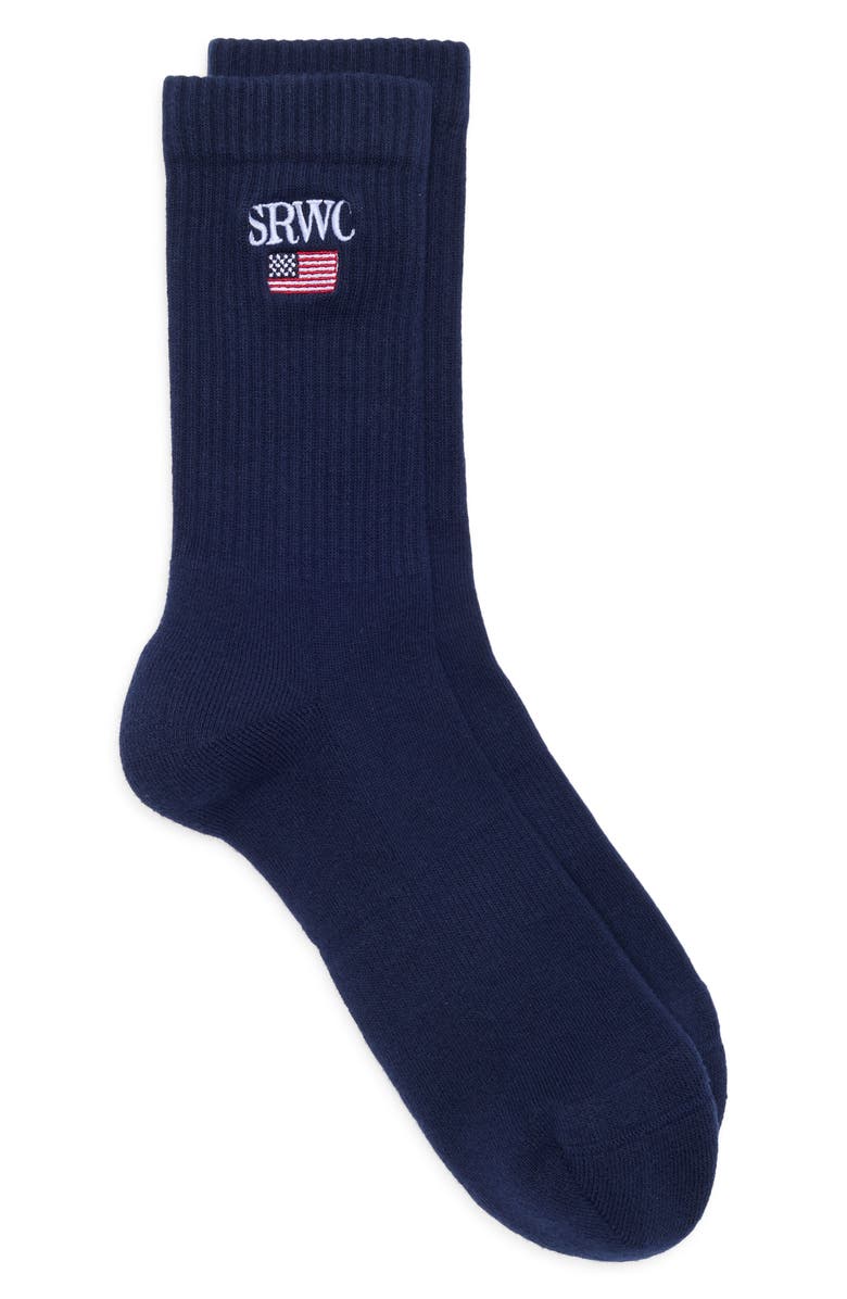 Sporty & Rich Nautical Crew Socks, Alternate, color, Dark Navy/White/Ruby