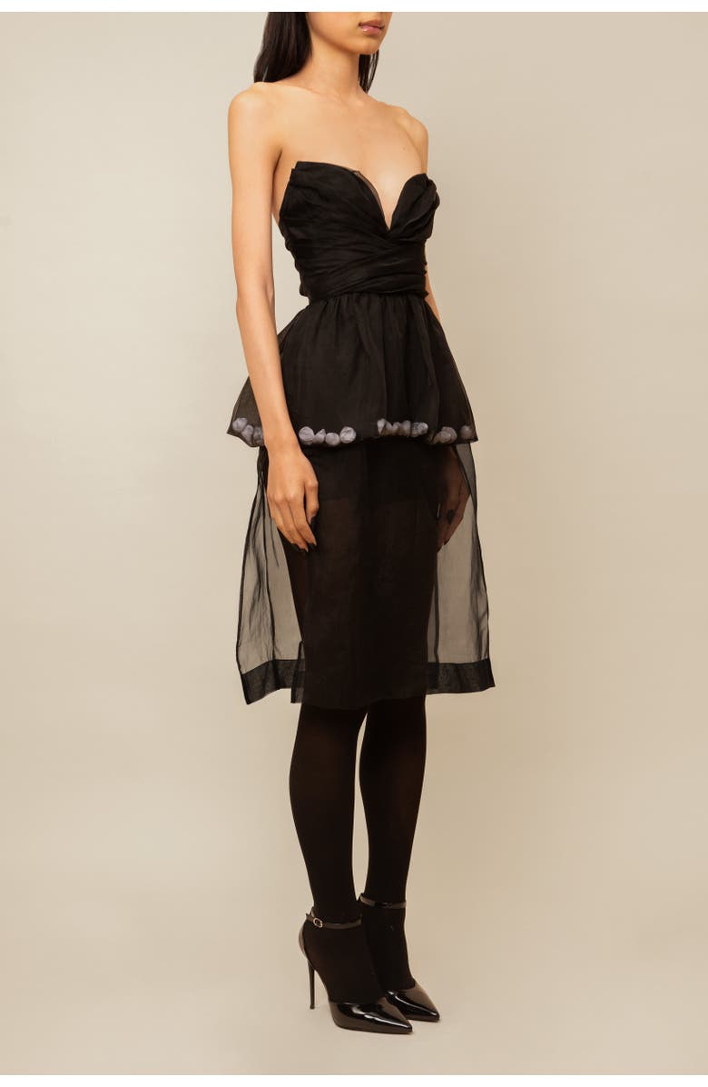 Contessa Mills The Mary Romantic Floral Structured Silk Organza Top, Alternate, color, Black