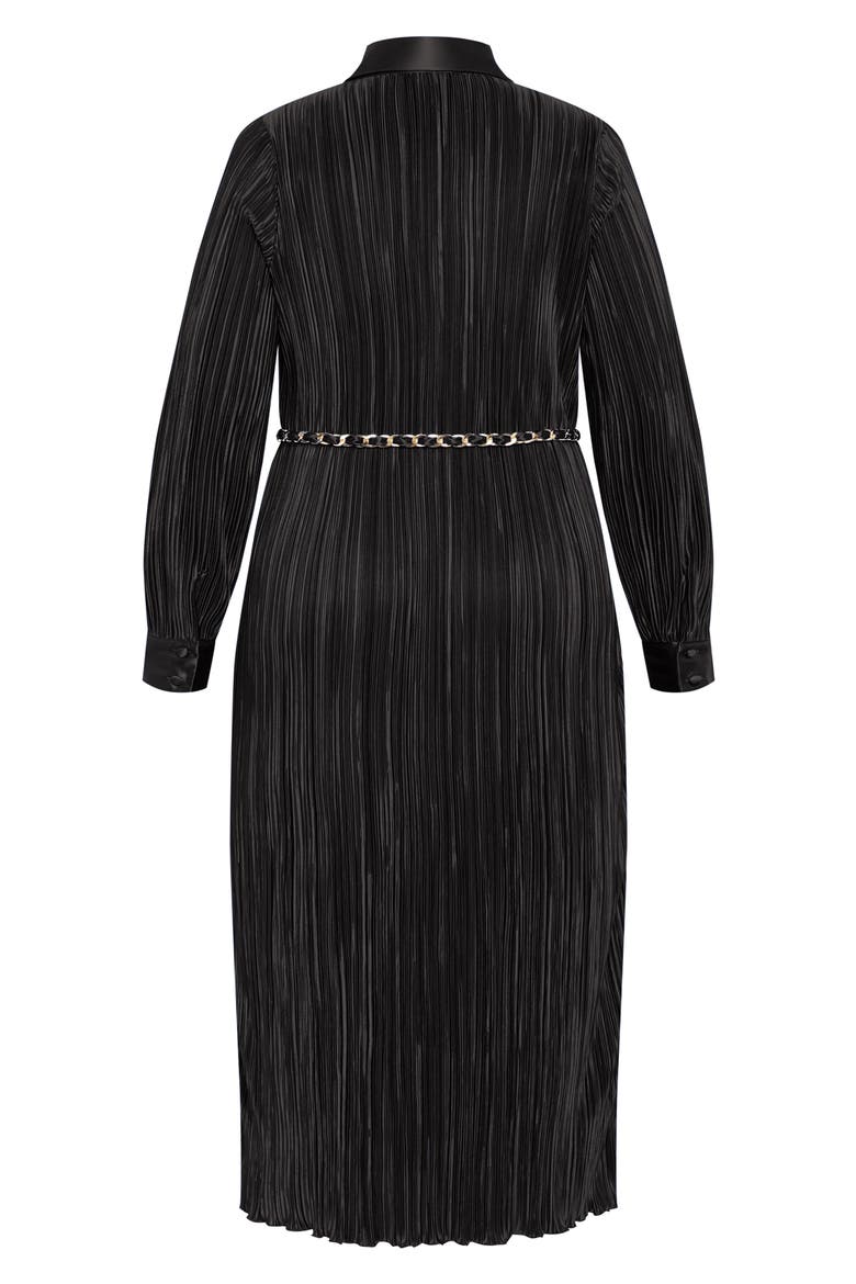 Amirah Plissé Long Sleeve Maxi Shirtdress, Alternate, color, BLACK