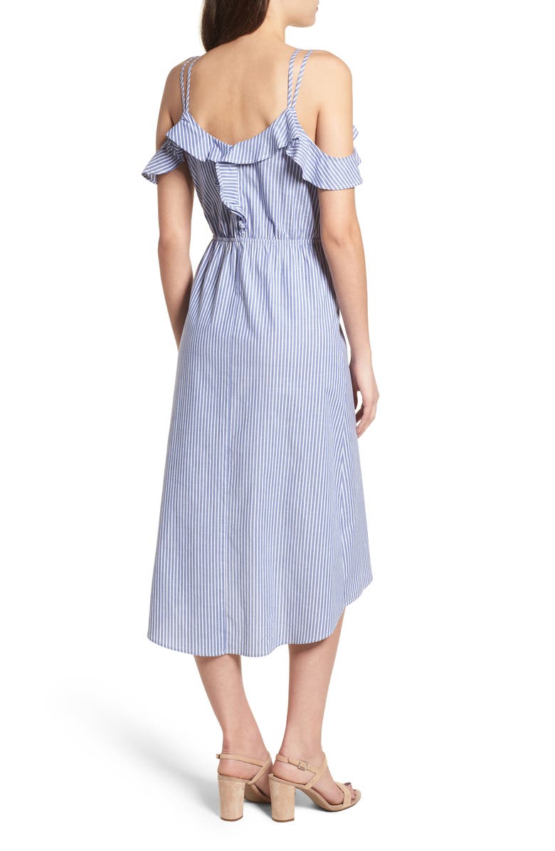 BP. Stripe Ruffle Wrap Dress, Alternate, color,