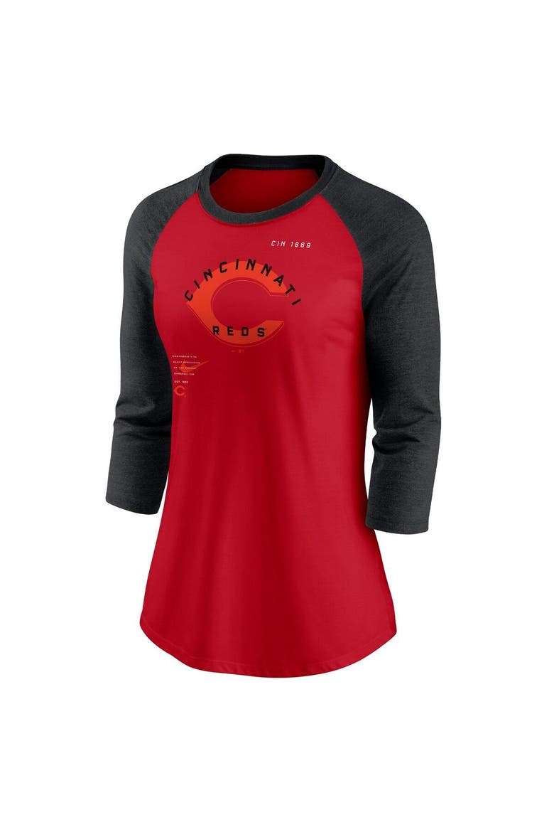 Women's Nike Red/Black Cincinnati Reds Next Up Tri-Blend Raglan 3/4-Sleeve T-Shirt, Alternate, color, Red