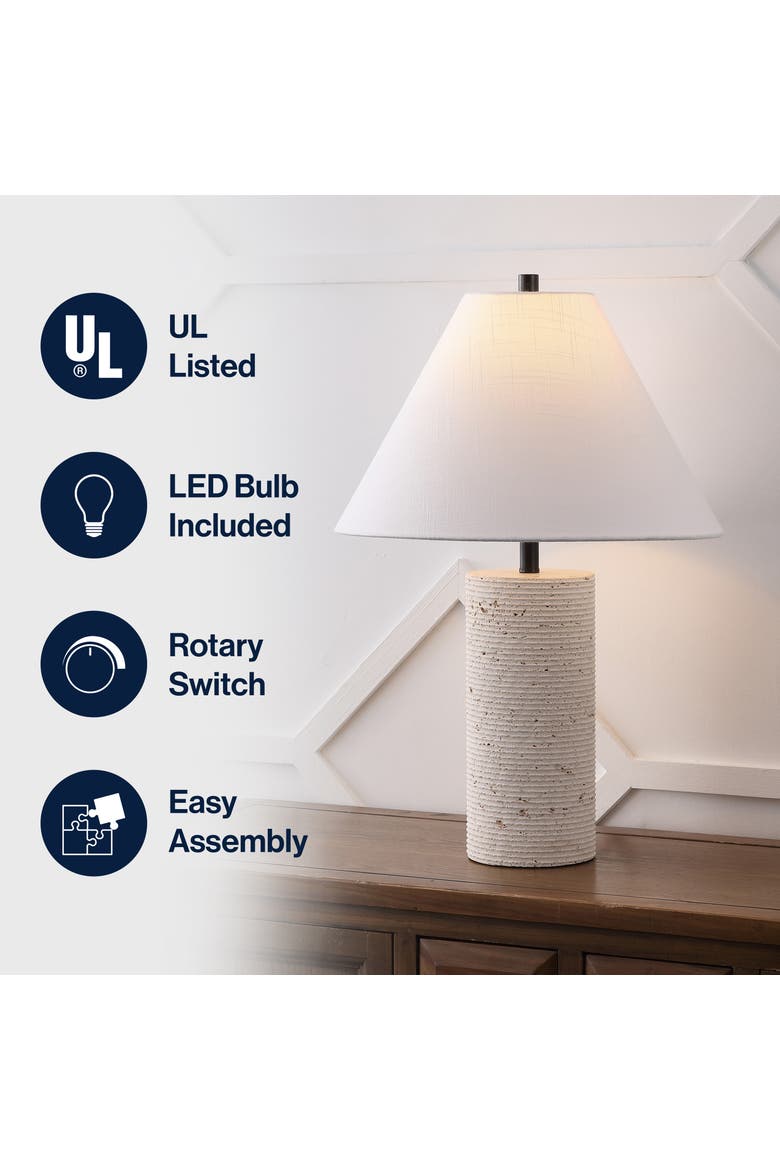 Kelsey 22.50" Modern Minimalist Travertine Column LED Table Lamp, Alternate, color, Beige/Black