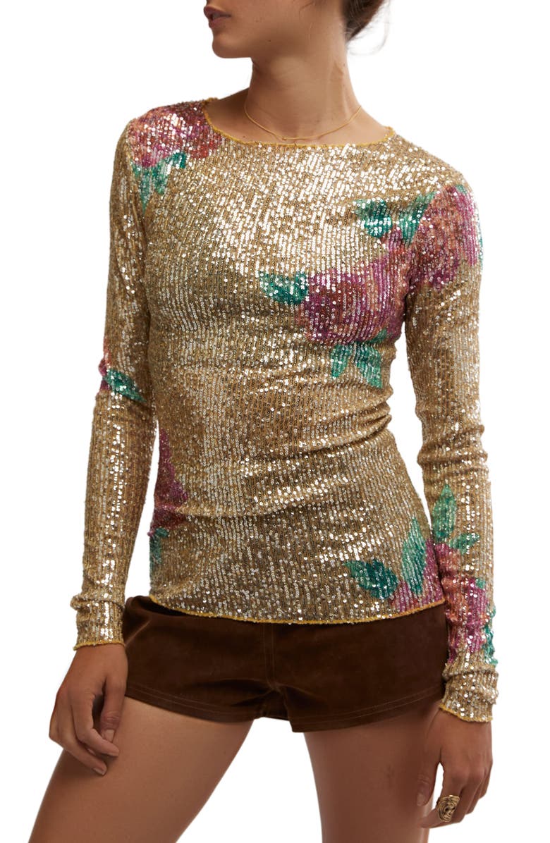 Free People Gold Rush Sequin Top, Main, color, Champagne Combo