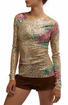 Free People Gold Rush Sequin Top