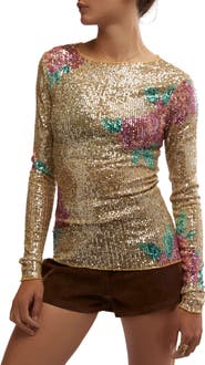 Free People Gold Rush Sequin Top