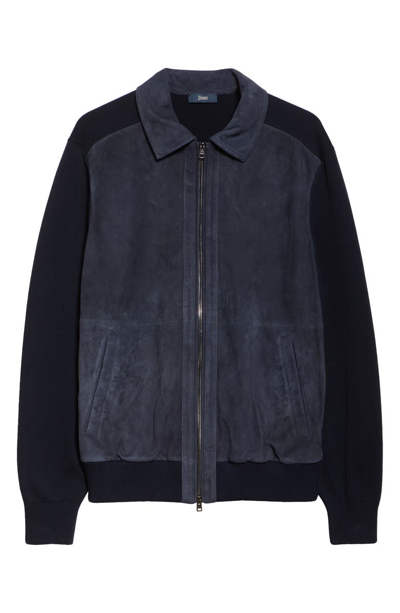 Herno Suede & Knit Bomber Jacket, Alternate, color,
