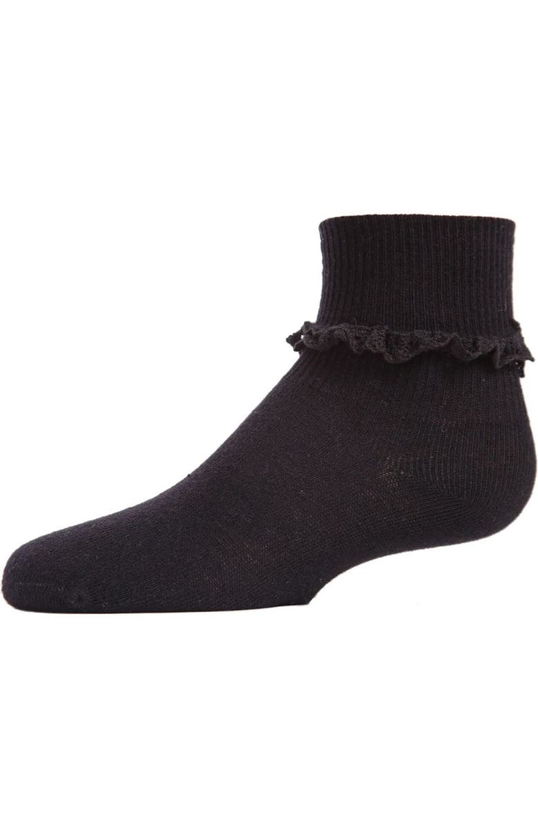 MeMoi Eyelet-Ruffle-Trim Ankle Sock, Main, color, Black