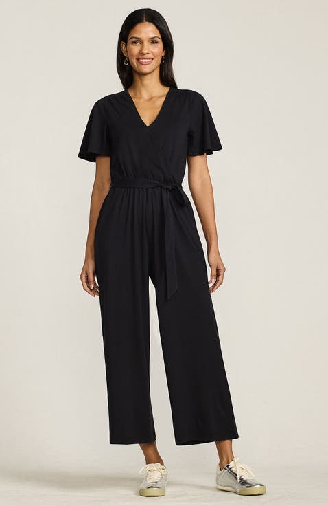 Cotton Modal Tie Waist V Neck Jumpsuit