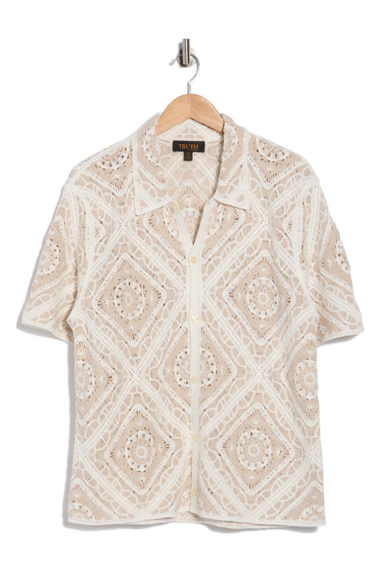 Crochet Button-Up Shirt, Alternate, color, BEIGE COMBO