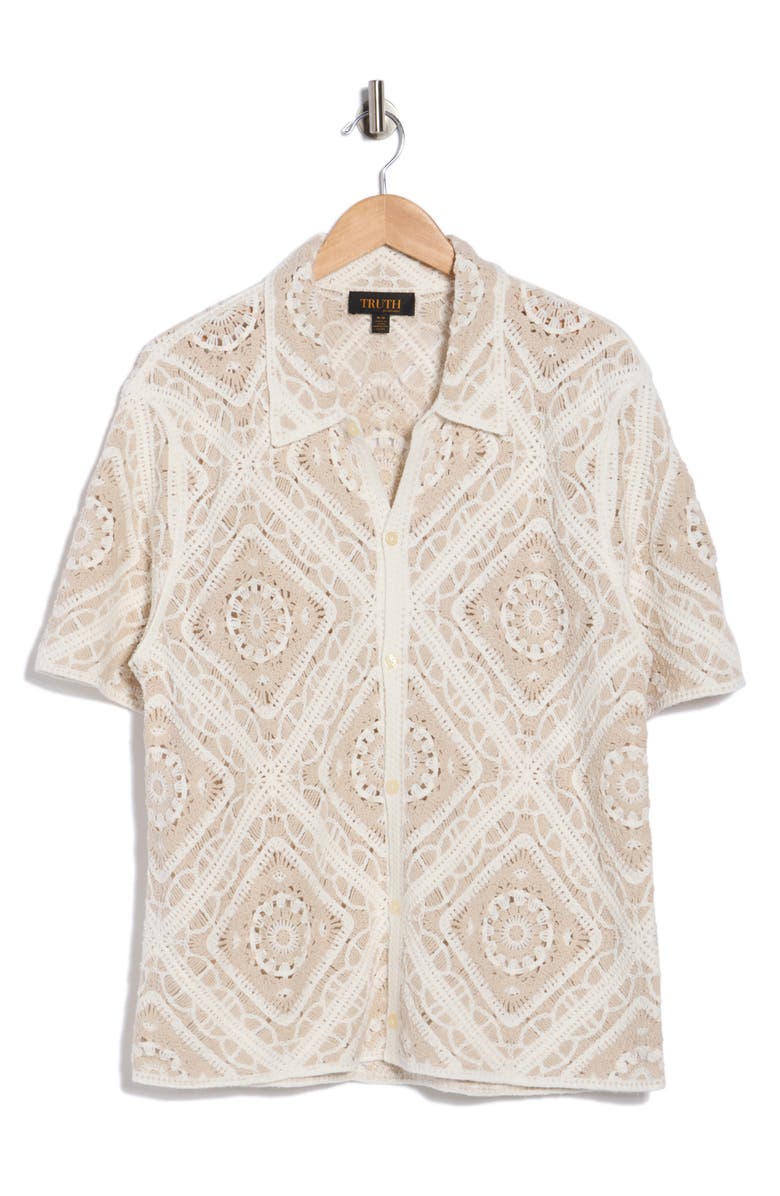 TRUTH Crochet Button-Up Shirt, Main, color, Beige Combo