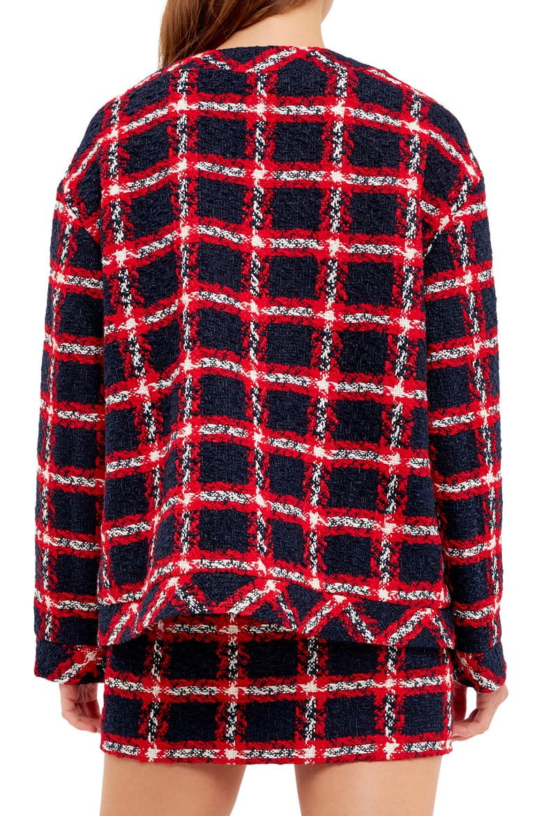 Plaid Bouclé Tweed Jacket, Alternate, color, NAVY