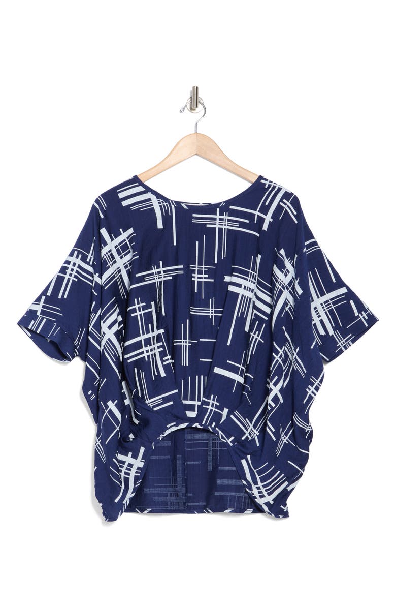 PATRIZIA LUCA Short Sleeve High-Low Top, Alternate, color, Navy