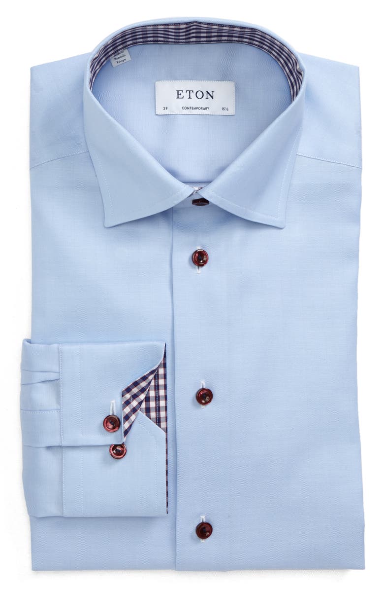 Eton Signature Contemporary Fit Solid Twill Dress Shirt, Main, color,