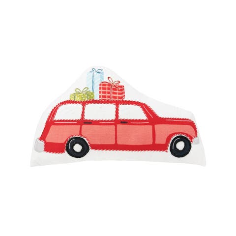 Christmas Car Printed & Embellished Throw Pillow