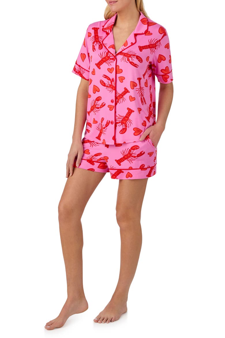 Piped Print Short Pajamas, Alternate, color, PINK
