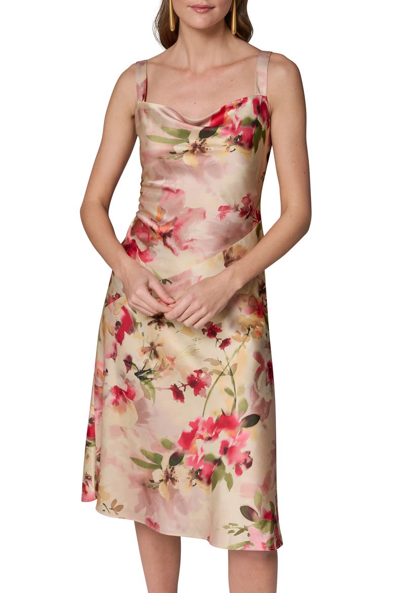 Floral Cowl Neck Satin Dress, Alternate, color, EGGSHELL MULTI