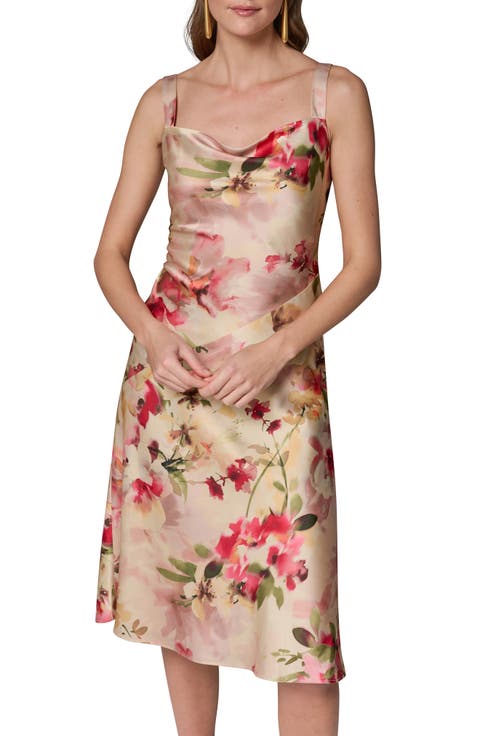 Floral Cowl Neck Satin Dress