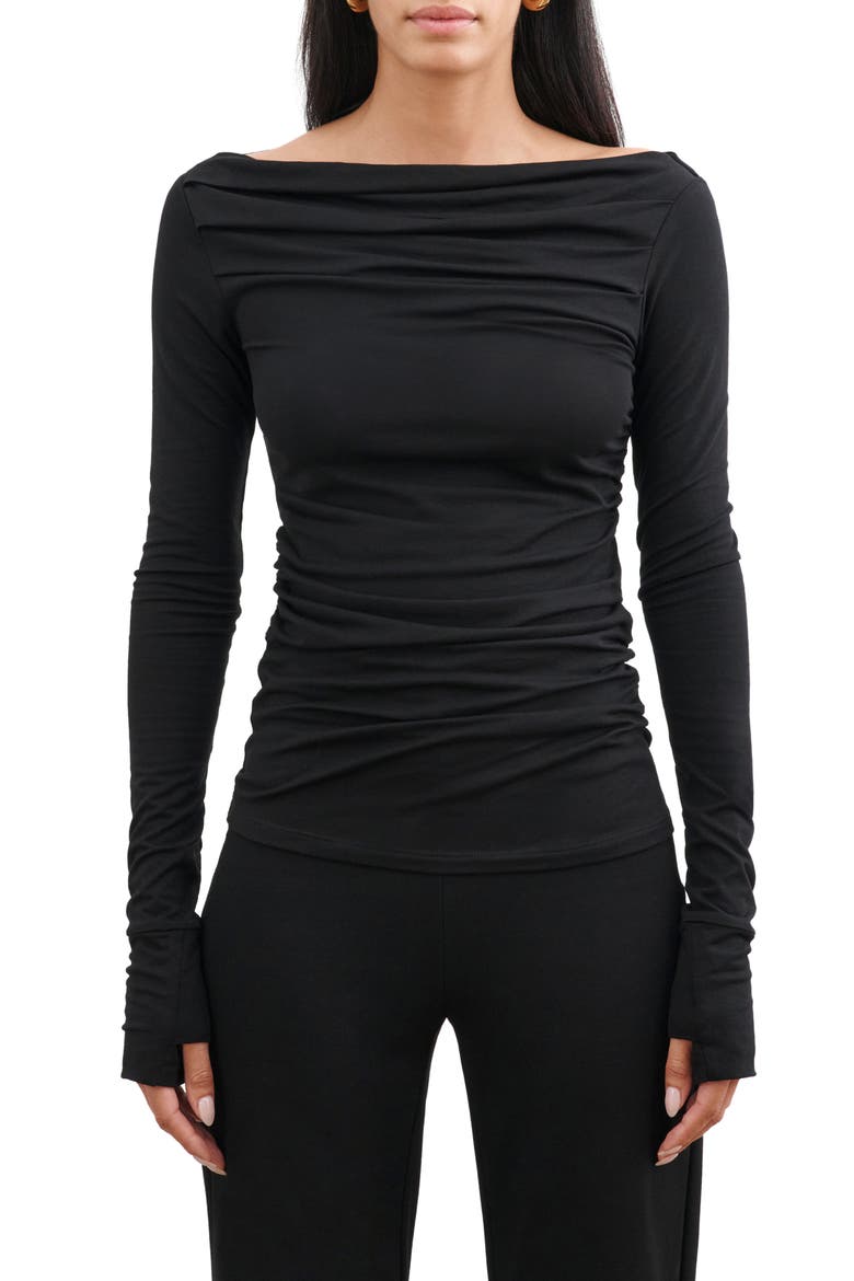 Cooper Ruched Bateau Top, Main, color, BLACK