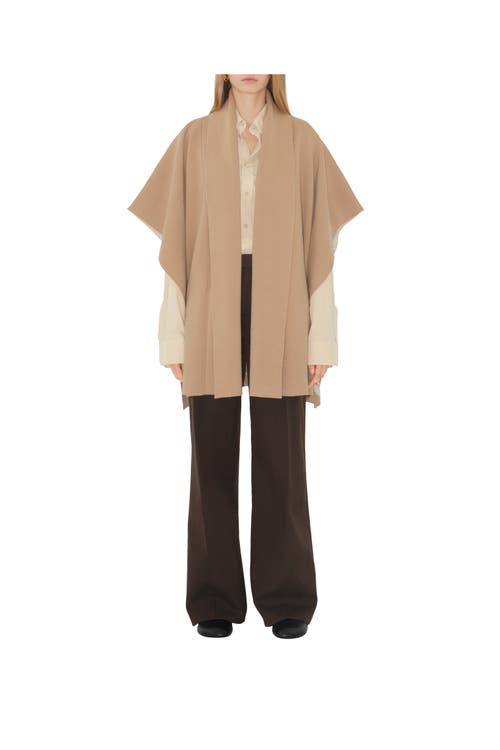 Shop Burberry Ekd Wool Cashmere Blend Cape In Cracker