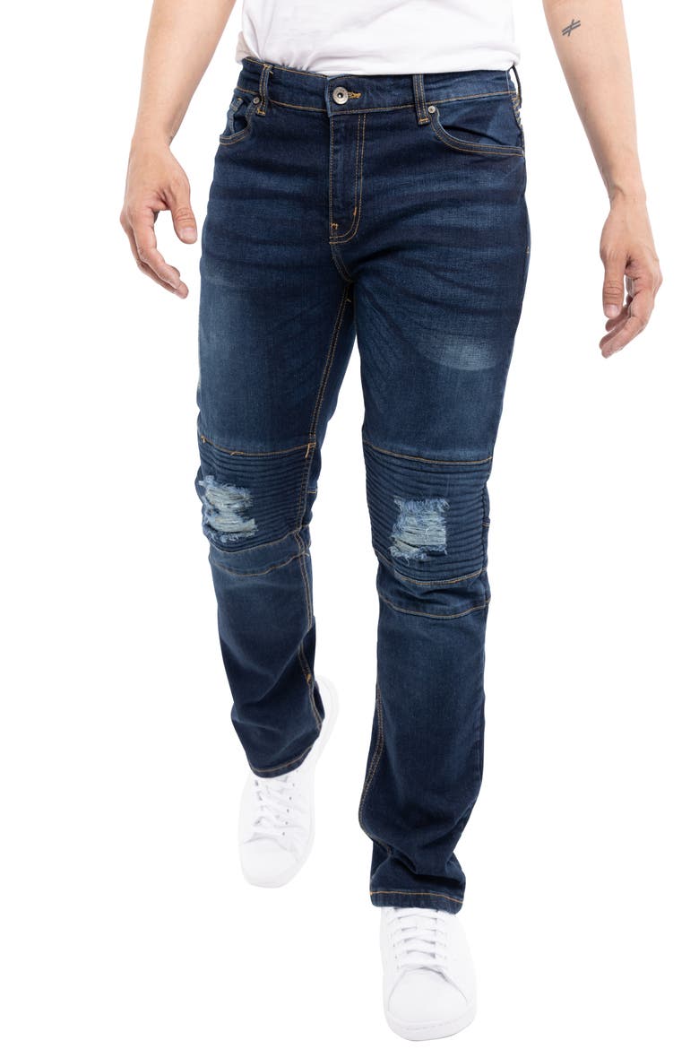 Stretch Moto Skinny Jeans - 30-32" Inseam, Main, color, DARK BLUE
