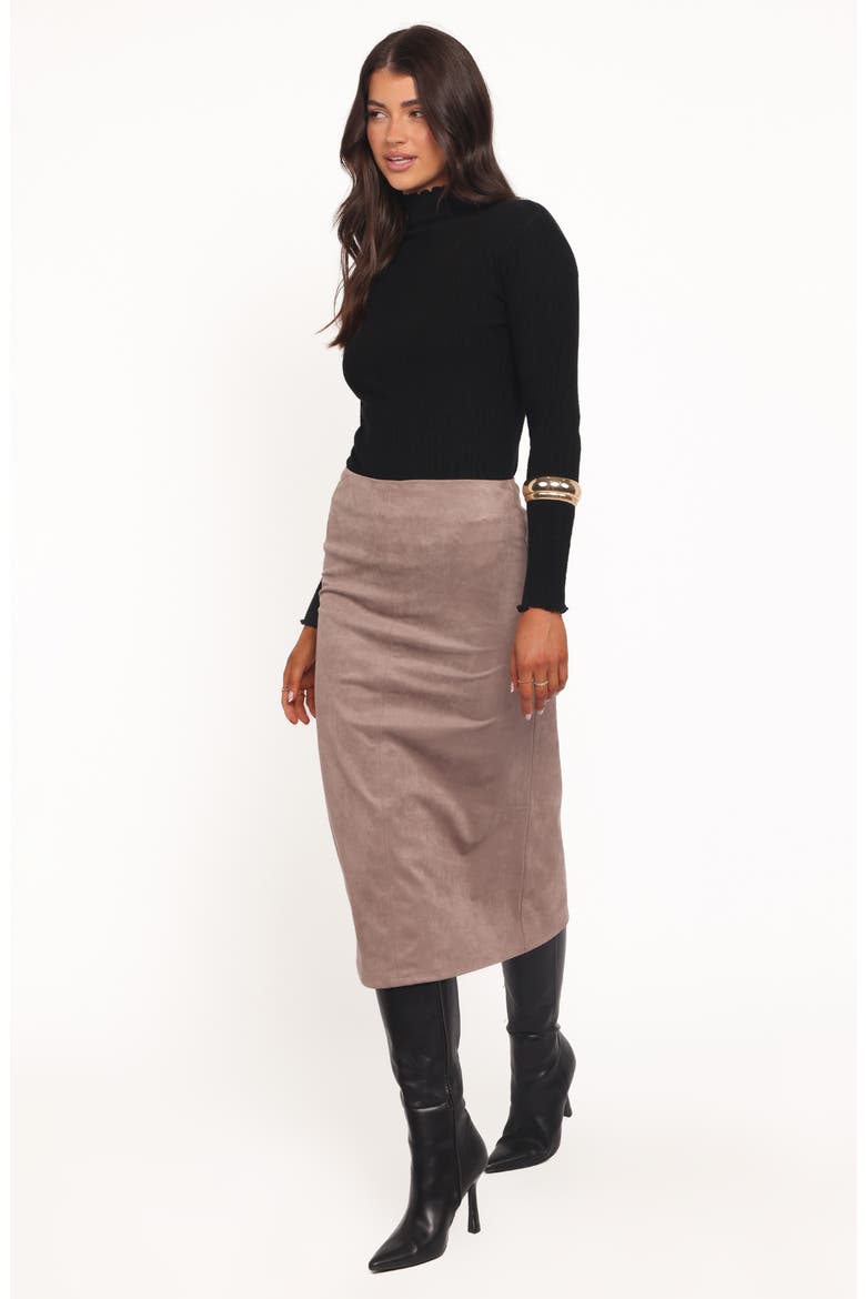 Una Faux Suede Midi Skirt, Alternate, color, MUSHROOM