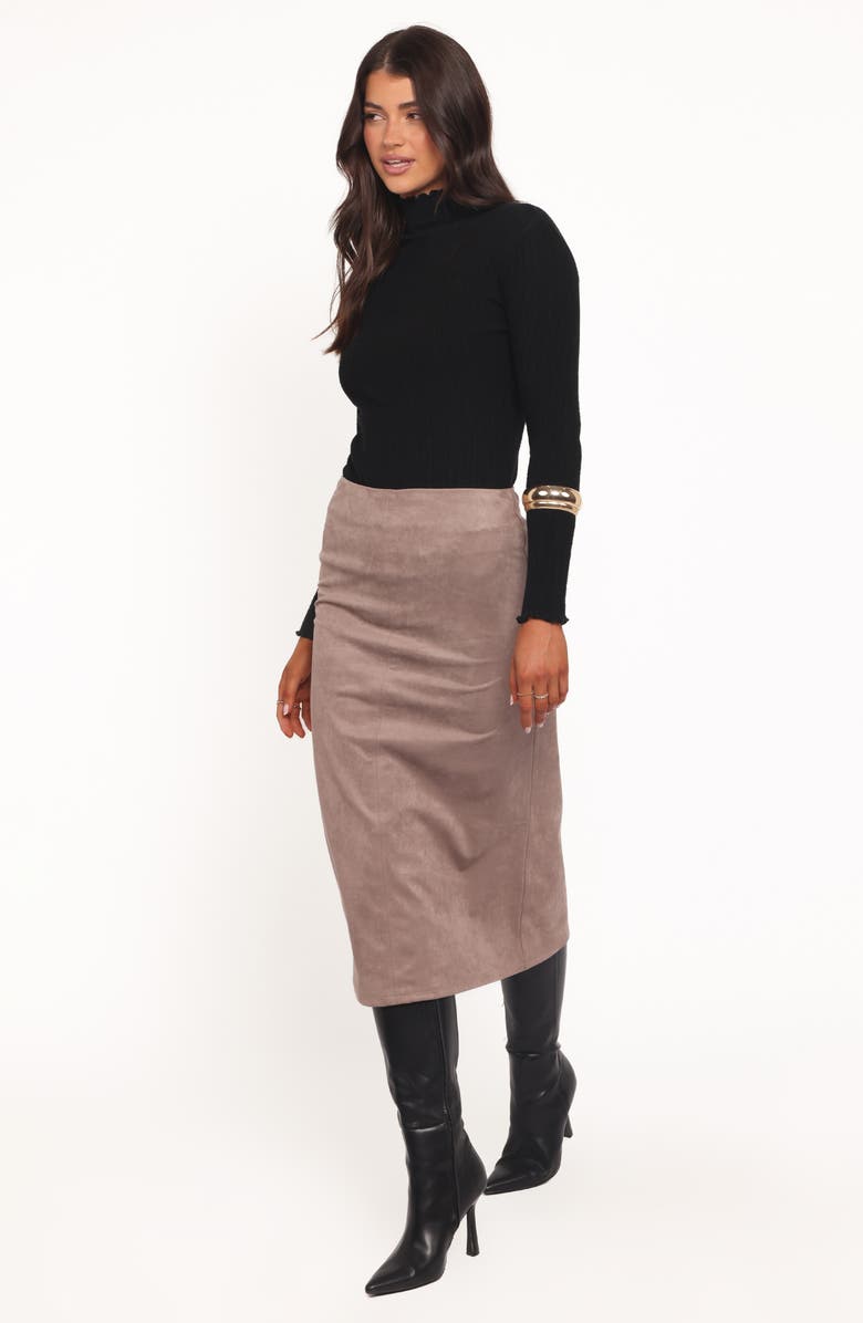 Petal & Pup Una Faux Suede Midi Skirt, Alternate, color, Mushroom
