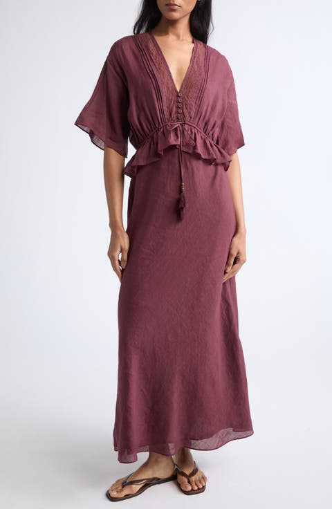 Dominick Pintuck Lace Trim Maxi Dress