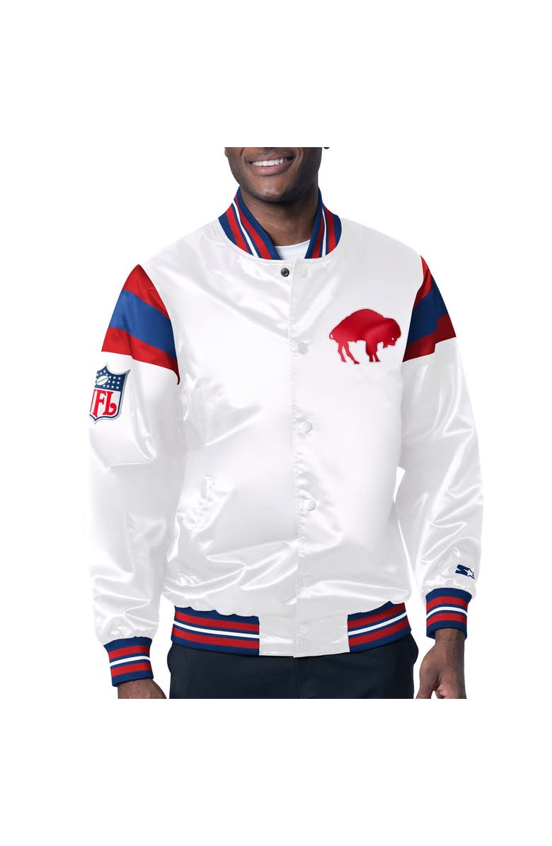 STARTER Men's Starter White/Royal Buffalo Bills Vintage Satin Full-Snap Varsity Jacket, Main, color, White