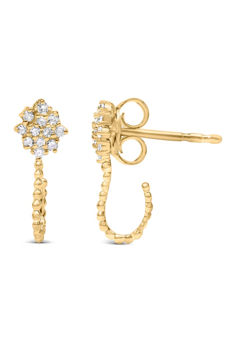 14K Yellow Gold Plated Silver 1/10 Cttw Diamond Floral Cluster Hoop Stud Earrings, Alternate, color, Yellow