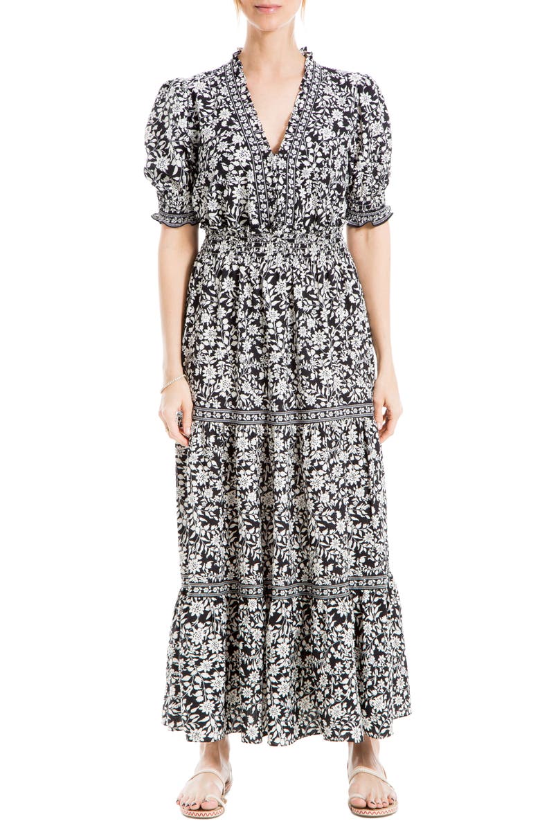 MAX STUDIO Floral Short Sleeve Tiered Maxi Dress, Main, color,
