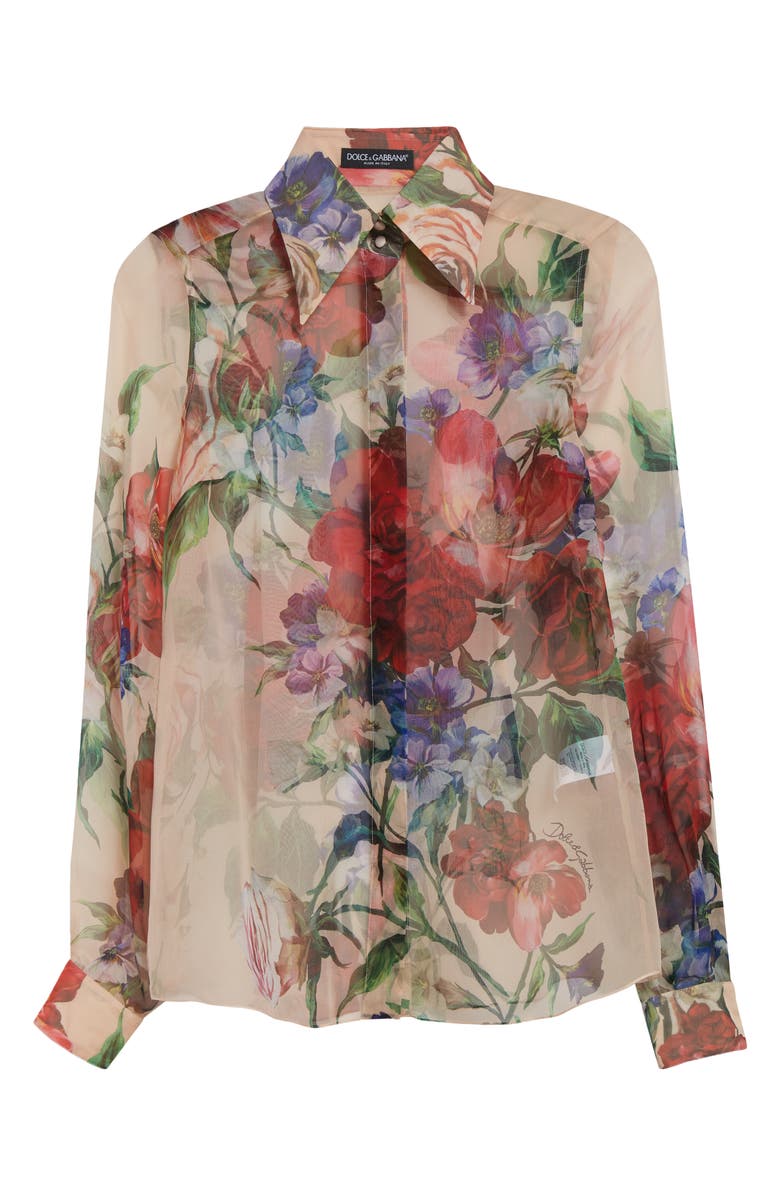 Dolce&Gabbana Floral Print Silk Chiffon Button-Up Shirt, Alternate, color, Beige Print Floral